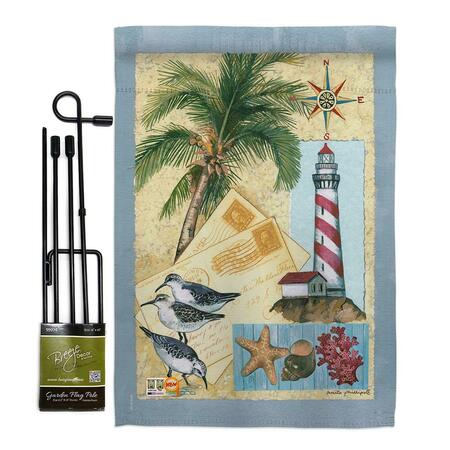 GARDENCONTROL 13 x 18.5 in. Lighthouse Letters Coastal Nautical Vertical Dbl Sided Garden Flag Set w/Banner Pole GA4124672